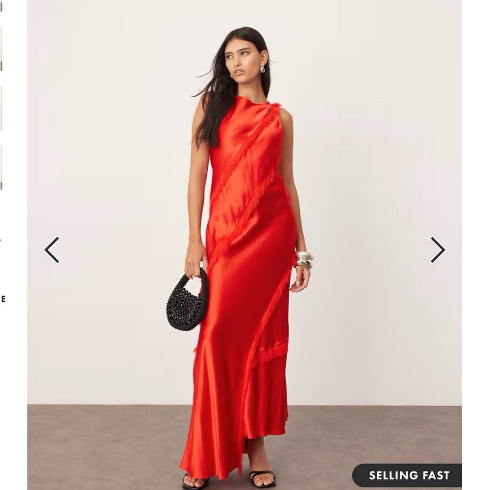 NWT ASOS EDITION sleeveless satin asymmetric detail maxi dress with fringe
